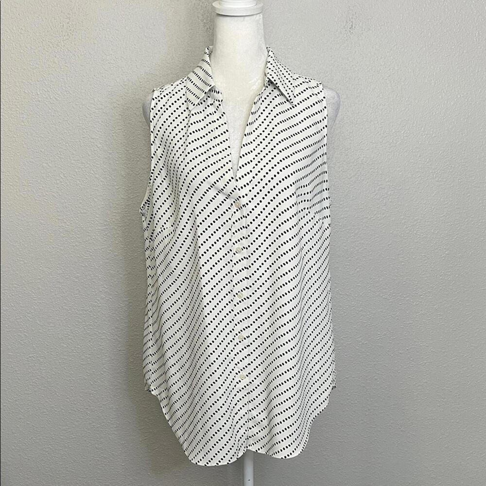 Ann Taylor Polka Dot Blouse White/Black Size Medium